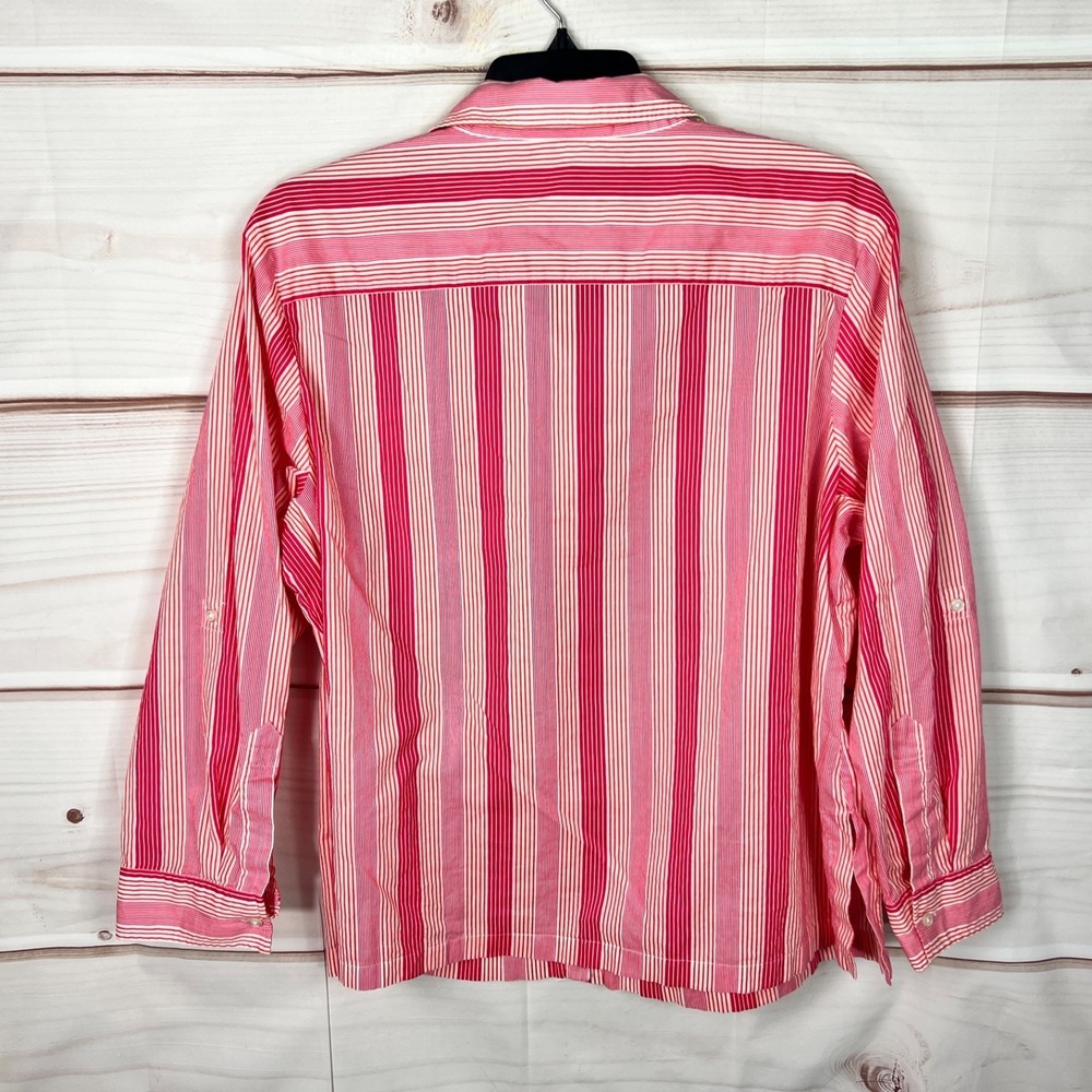 Jones New York Top Womens 3X Pink Stripe Shirt Cotton Button Up Pockets Collar - Picture 7 of 9